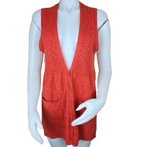 Eileen Fisher Linen Blend Vest Womens L Orange Long Line Button Cardigan Sweater
